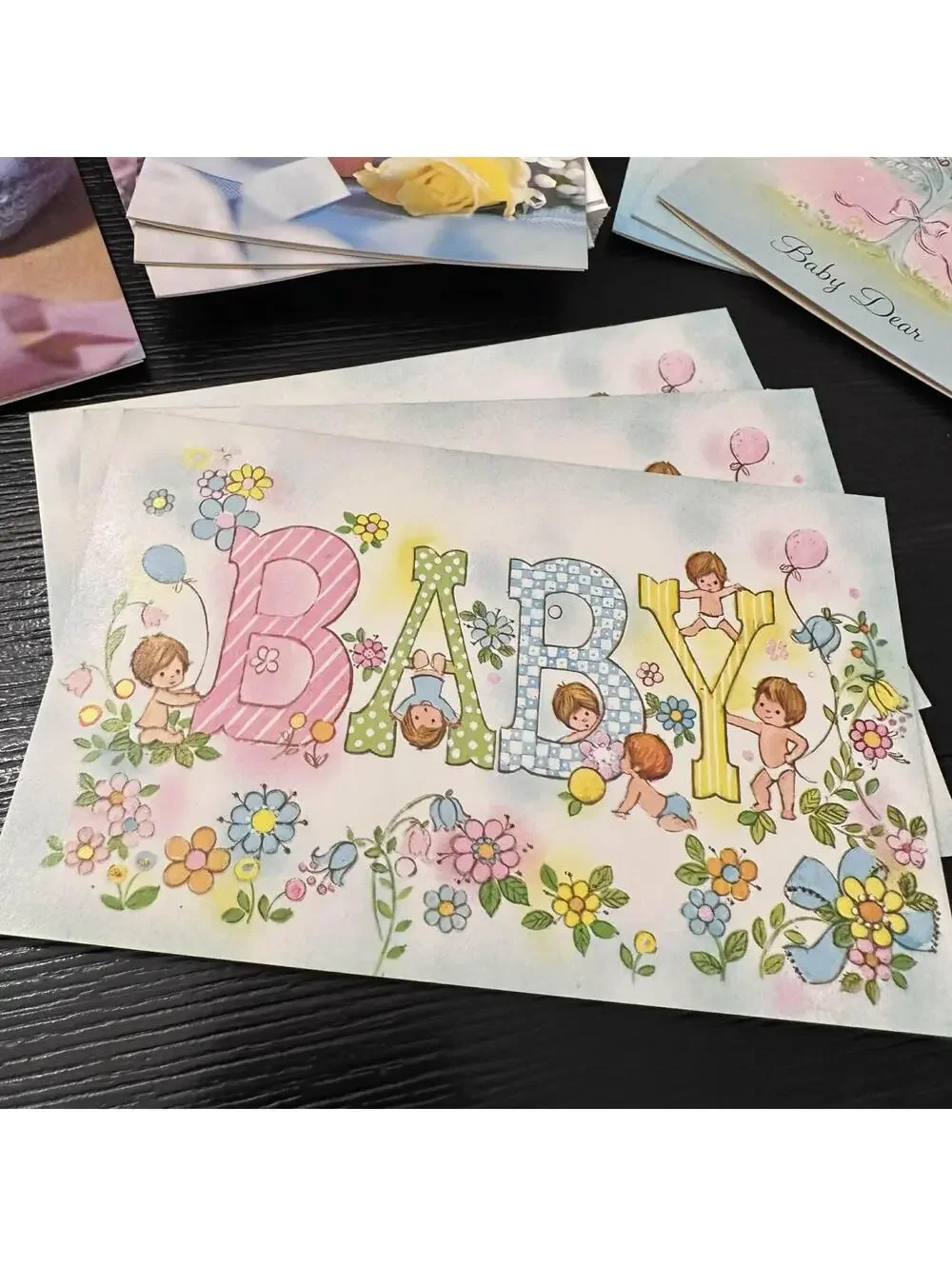 Vintage Baby Greeting Cards Welcome Baby Congratulations Ephemera Lot New Unused
